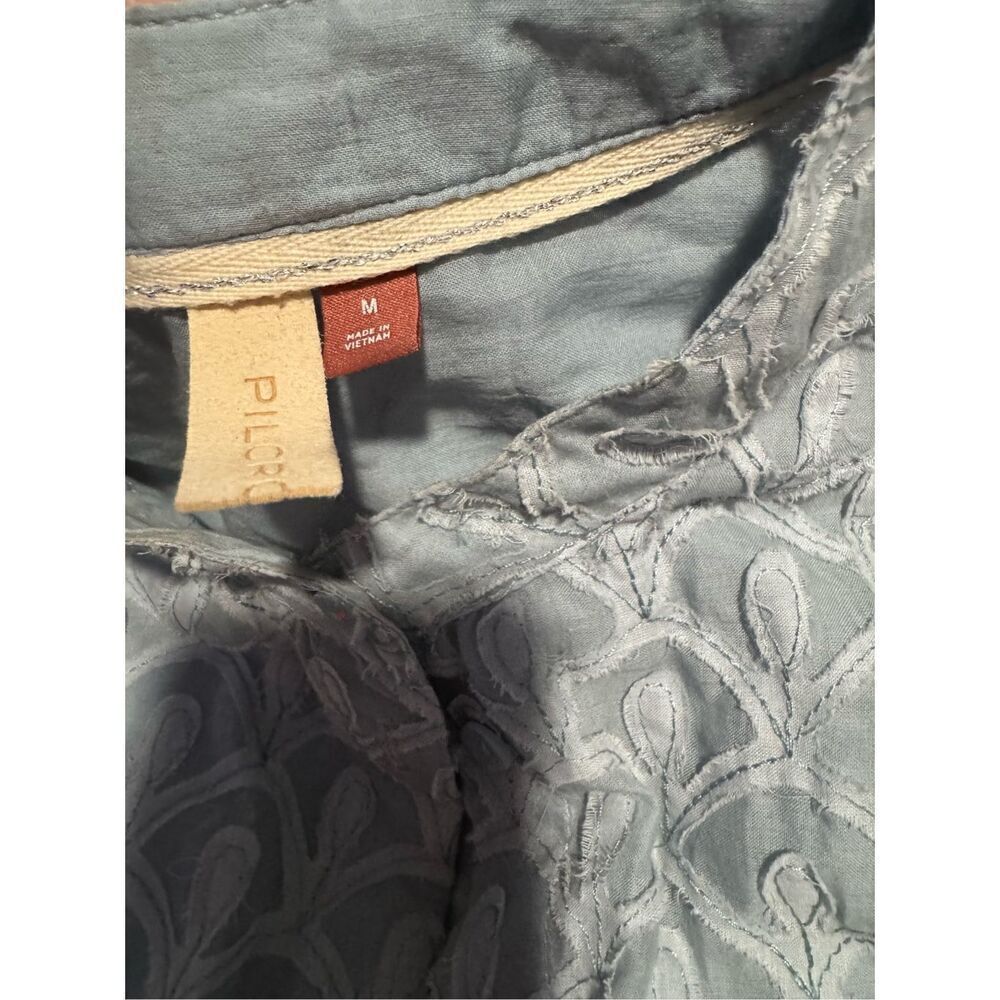 Pilcro Anthropologie light blue puff sleeve textured lace embroidered long sleev - Picture 3 of 8